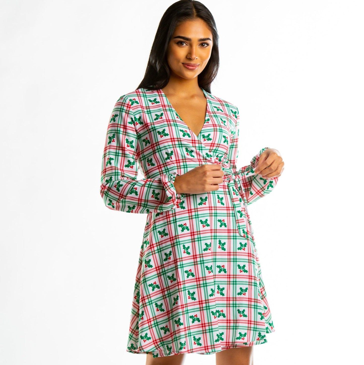 The Smooches | Mistletoe Plaid Christmas Wrap Dress