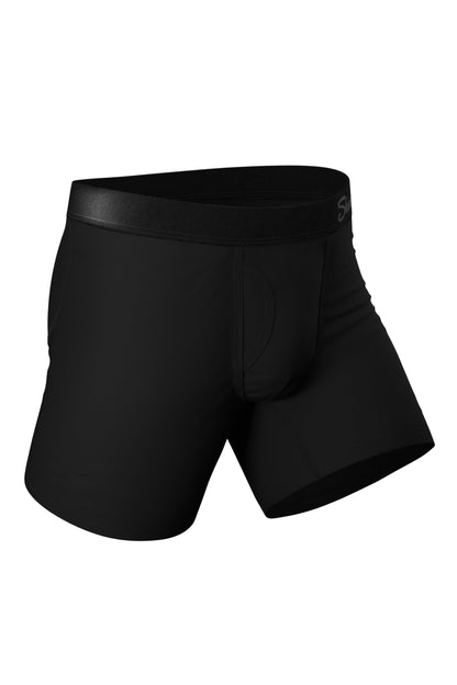 The Threat Level Midnight | Black Boyshort and Ball Hammock® Boxer With Fly Matching Couples Underwear Pack