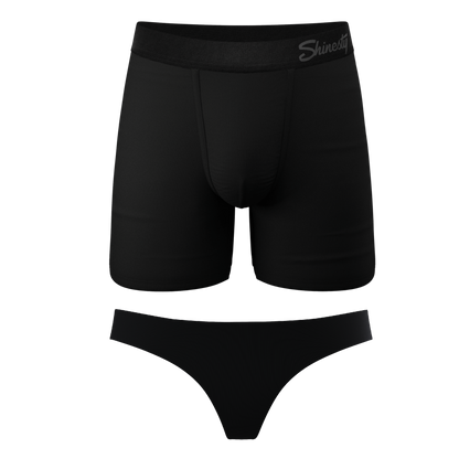 The Licorice Limbo | Solid Black Matching Couples Underwear Ball Hammock® Boxer and Thong 2 Pack