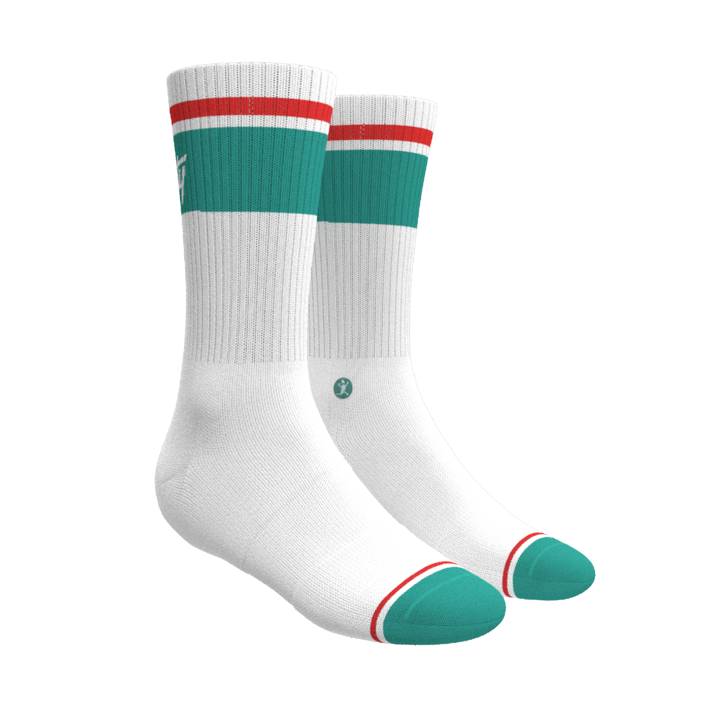 The Turks and Caicos | White and Teal Heel Hammock™ Crew Socks