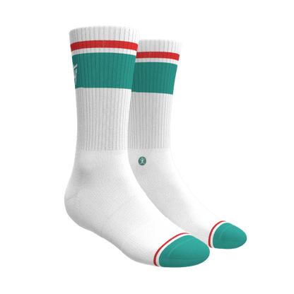 The Turks and Caicos | White and Teal Heel Hammock™ Crew Socks