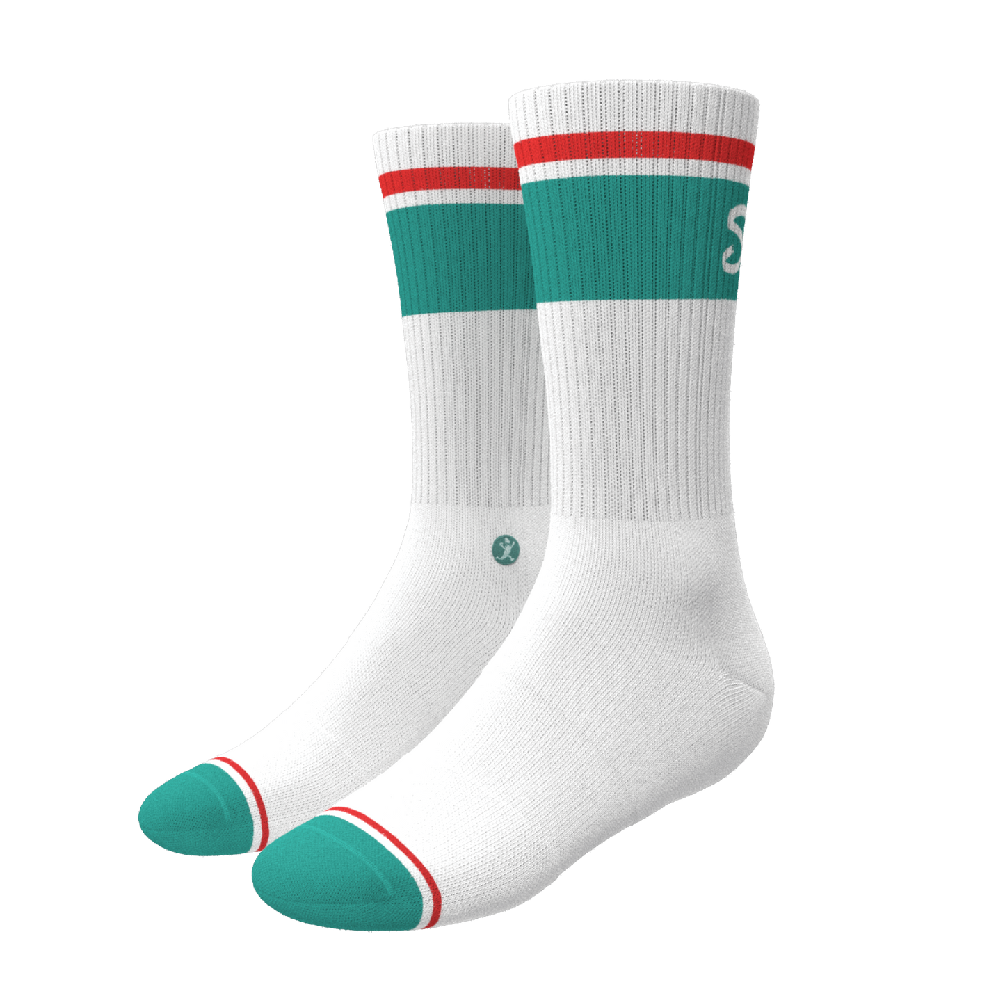 The Turks and Caicos | White and Teal Heel Hammock™ Crew Socks