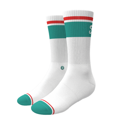 The Turks and Caicos | White and Teal Heel Hammock™ Crew Socks