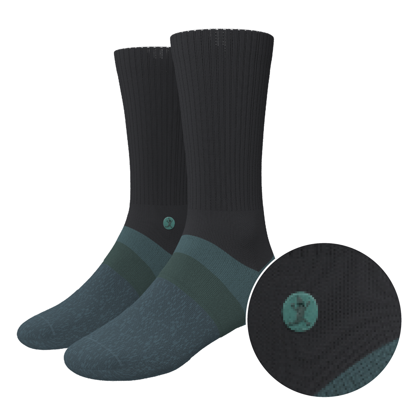 The Night Owl | Black and Teal Heel Hammock™ Crew Socks