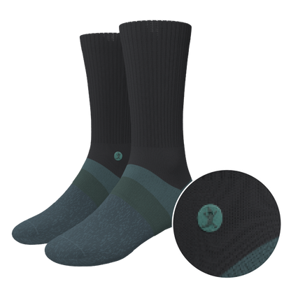 The Night Owl | Black and Teal Heel Hammock™ Crew Socks