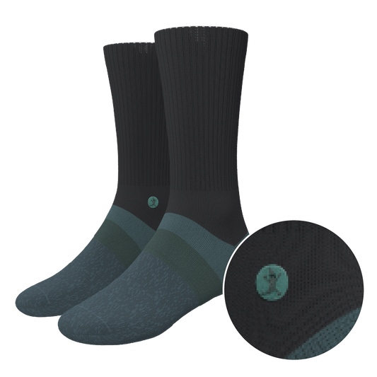 The Night Owl | Black and Teal Heel Hammock™ Crew Socks