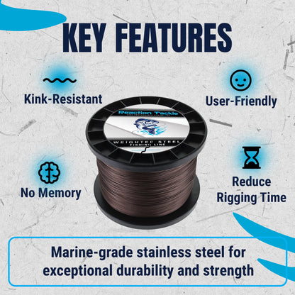 Reaction Tackle Weighted Stainless Steel Trolling Line 45LB- Premium Weighted Fishing Wire