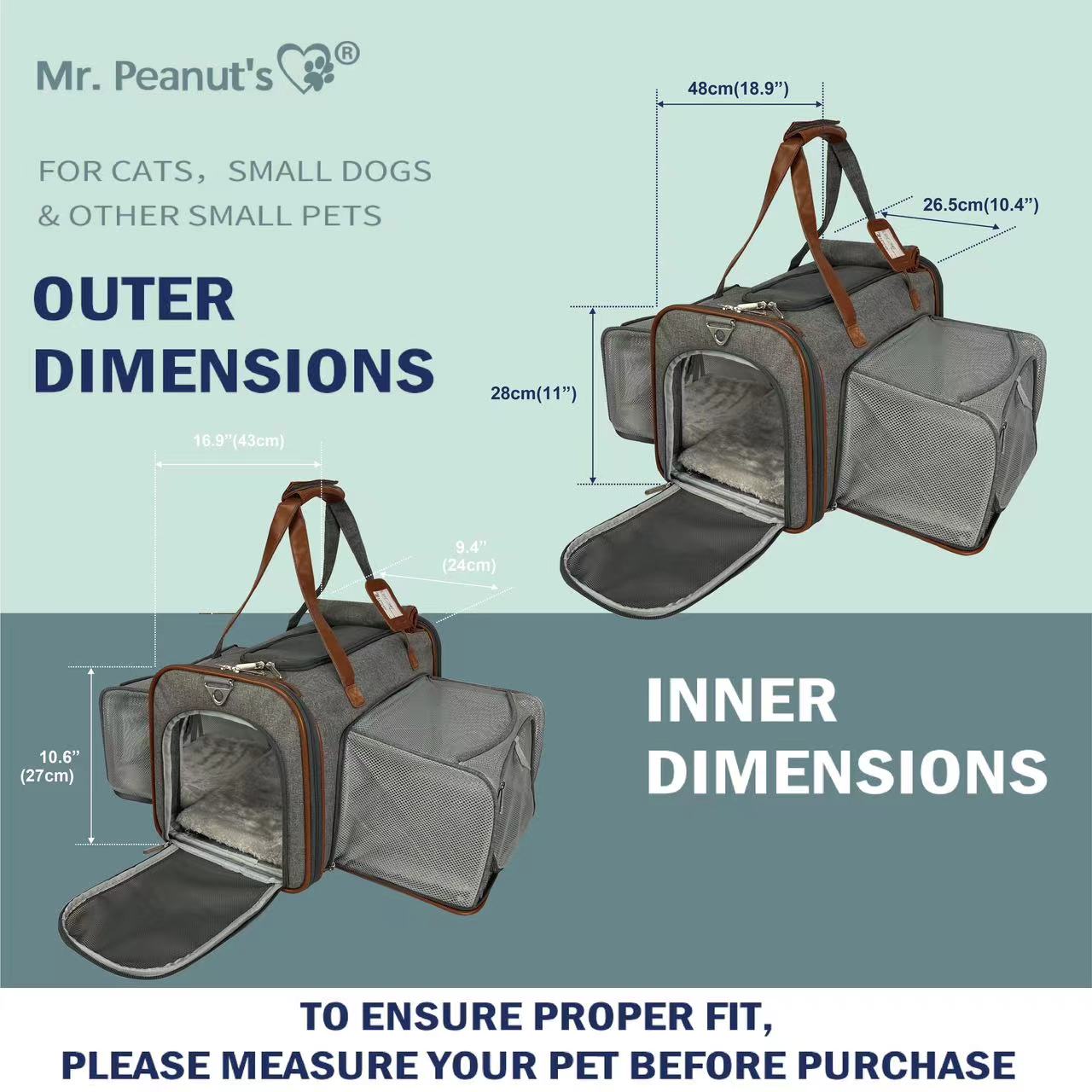 Mr. Peanut's Gold Series Standard Size Airline Compliant Double Expandable Pet Carrier