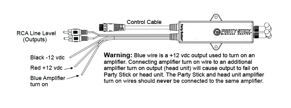 Party Stick | Wireless Music Sharing Adapter | one-click Party Button pairing | Knockout Keypad | 12 volt Powered | RCA Audio Output | Remote Amplifier Turn-On