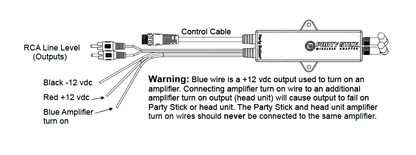 Party Stick | Wireless Music Sharing Adapter | one-click Party Button pairing | Knockout Keypad | 12 volt Powered | RCA Audio Output | Remote Amplifier Turn-On