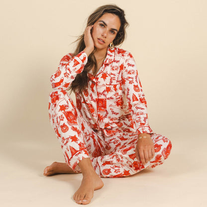 The Santa Slays | Christmas Toile SleepDeep™ Women’s Long Sleeve Pajama Set