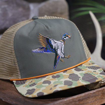 Wood Duck Hat Rope Cap 5-Panel Ridgeline Mesh Back