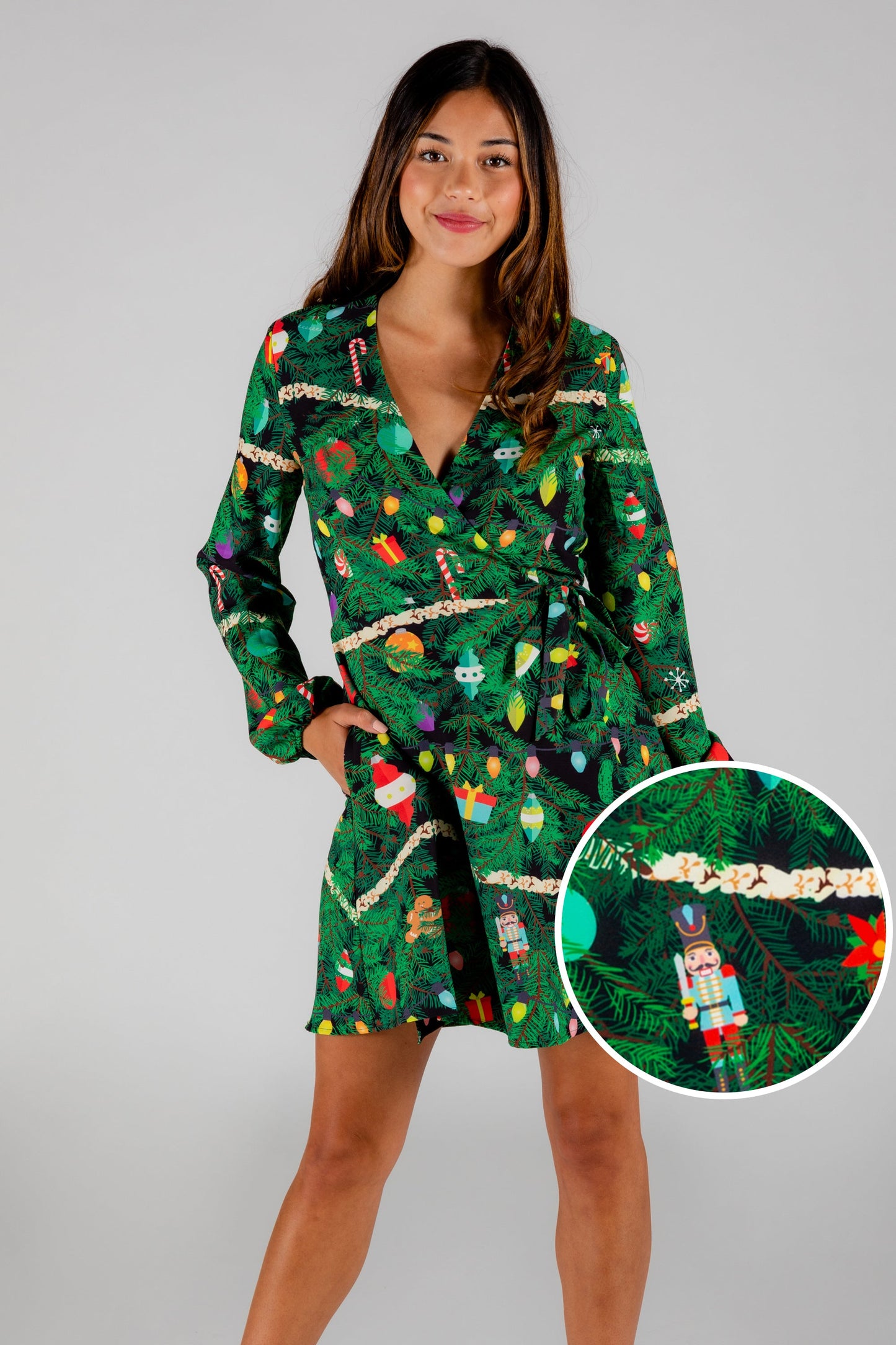 The Christmas Tree Camo | Christmas Tree Print Wrap Dress