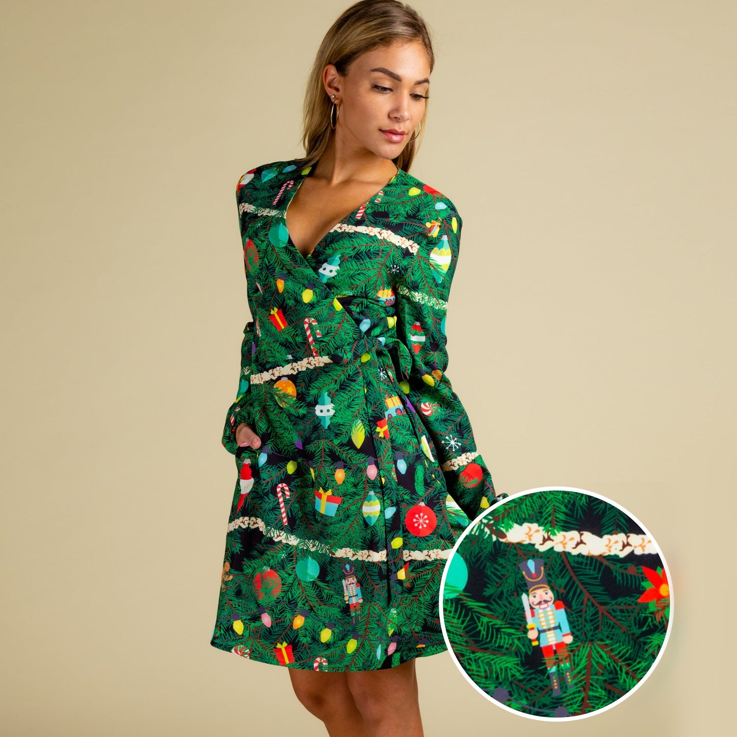 The Christmas Tree Camo | Christmas Tree Print Wrap Dress