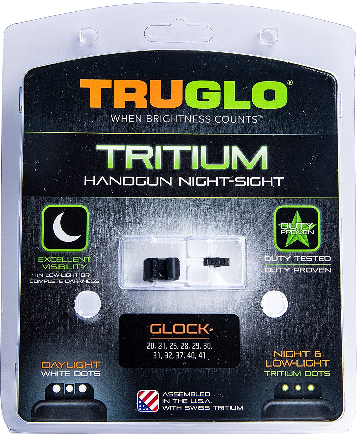 TruGlo Tritium Pro Brite Site High Set Glock Handgun Sight, Glock 20, 21, 29, 30