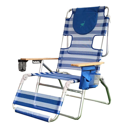 Ostrich 3-N-1 Altitude Outdoor Reclining Patio Beach Lounge Chair, Blue (2 Pack)