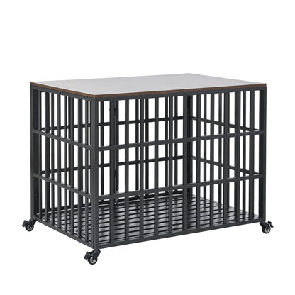 42" Heavy Duty Dog Crate for Large Medium Dogs, Furniture Style cage with 4 Lockable Wheels and 2 Locks, Decorative Pet House Wooden Cage Kennel Furniture Indoor