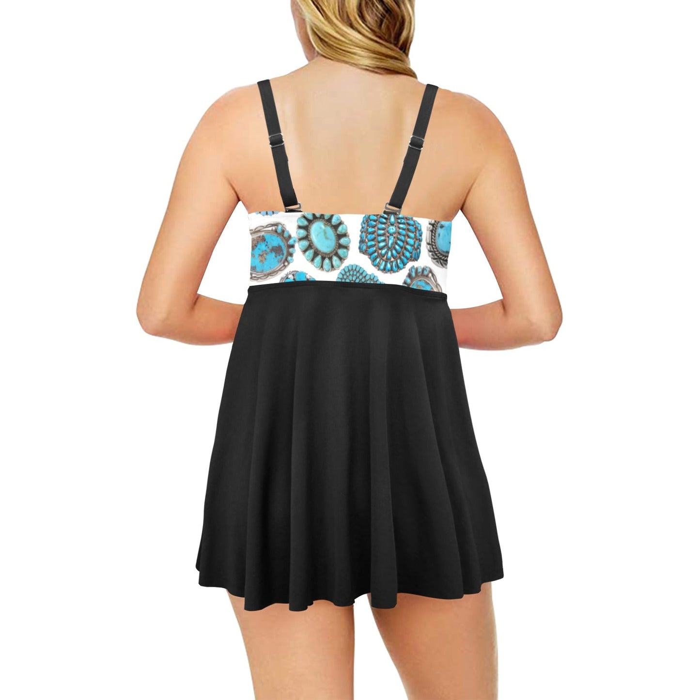 Turquoise Crazy Swim Dress & Shorts Set