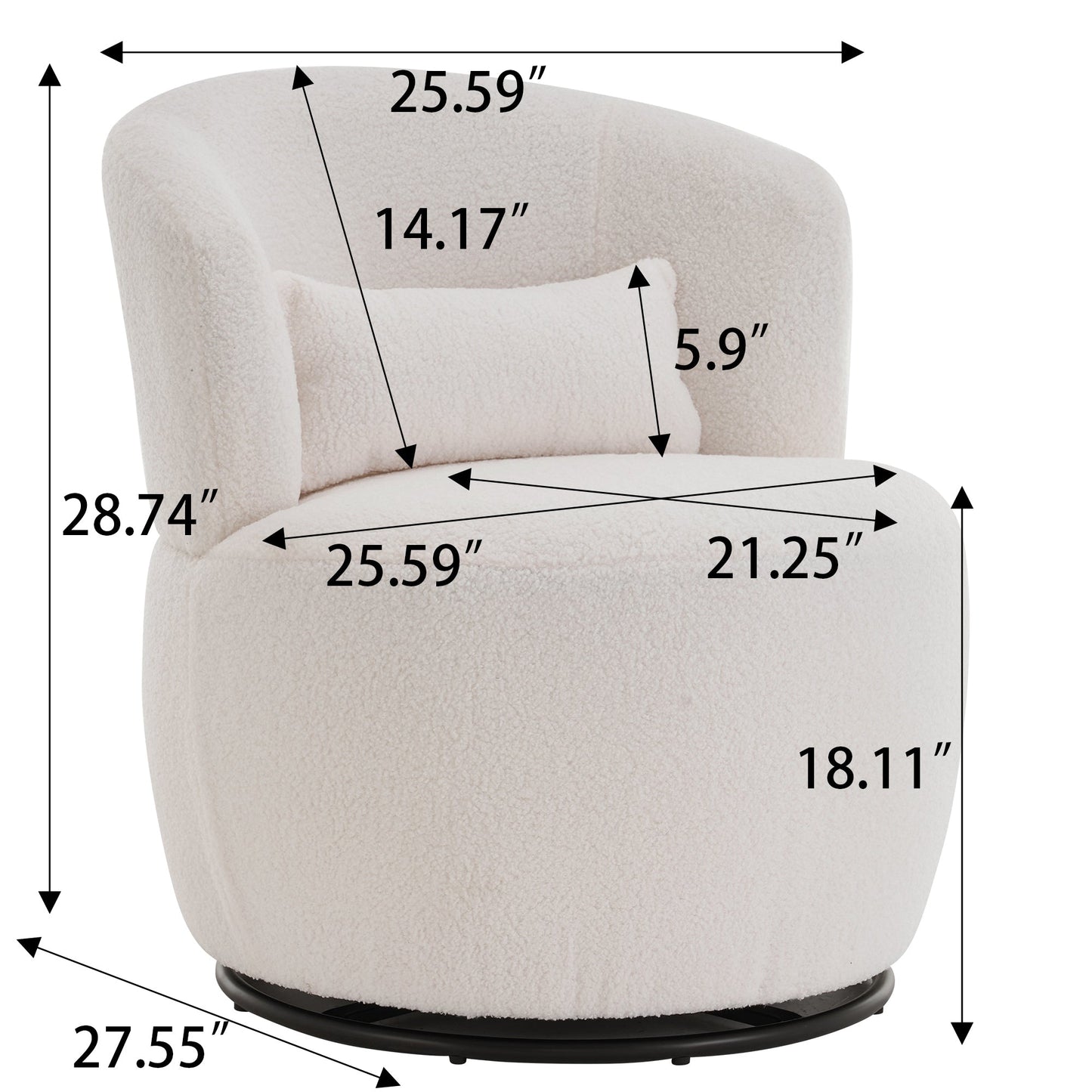 White Plush Swivel Accent Chair - Contemporary Round Armchair with 360 Rotation and Metal Base for Living Room Elegance