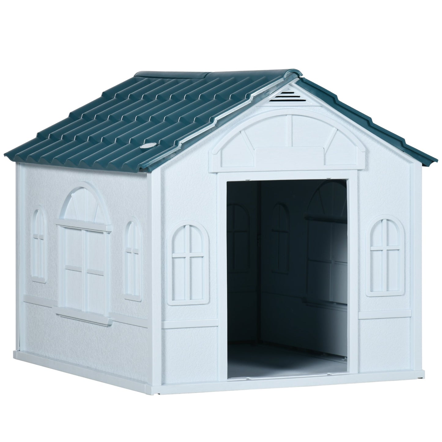 Plastic Dog House, Water Resistant Puppy Shelter Indoor Outdoor with Door, for Medium and Small Dogs, Blue