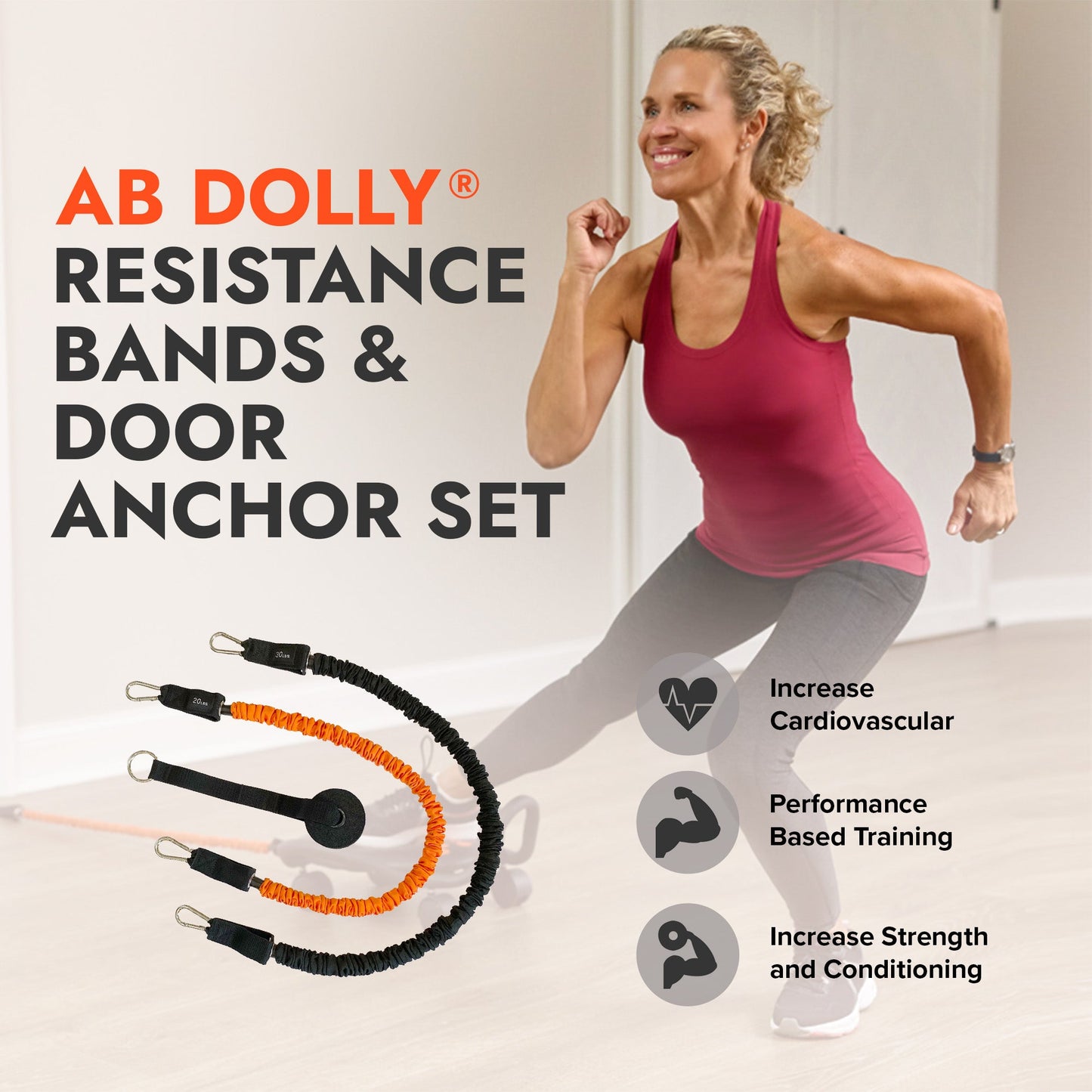 AB Dolly Resistance Bands & Door Anchor Full Body Workout Set for AB Dolly Plus