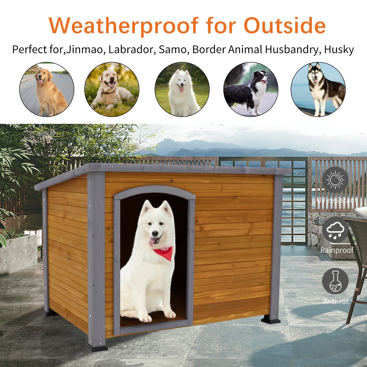 Dog House Outdoor & Indoor Wooden Dog Kennel for Winter with Raised Feet Weatherproof for Large Dogs