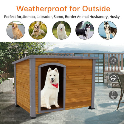 Dog House Outdoor & Indoor Wooden Dog Kennel for Winter with Raised Feet Weatherproof for Large Dogs