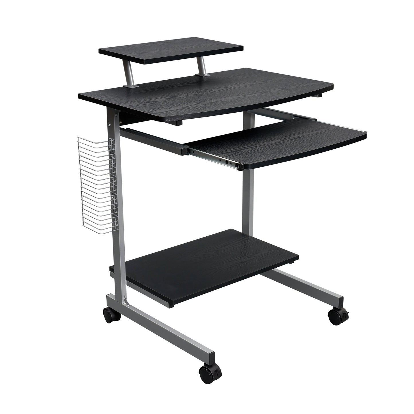 Compact Computer Cart With Storage, Espresso