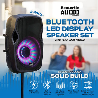 Acoustic Audio by Goldwood 1000W Bluetooth Speaker with Flashing LEDs, 2 Pack