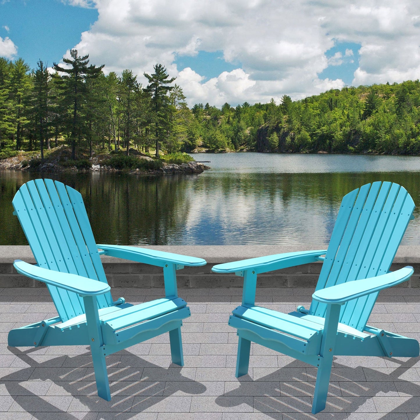 Northbeam Outdoor Portable Foldable Wooden Adirondack Deck Lounge Chair, Teal