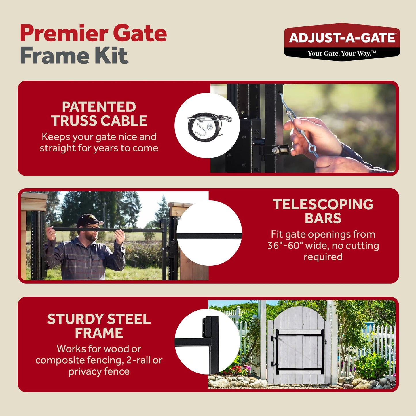 Adjust-A-Gate Steel Frame Gate Building Kit, 36"-60" Wide Up To 4' High (2 Pack)