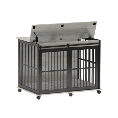 Furniture dog crate sliding iron door dog crate with mat. (Grey,43.7"W x 30"D x 33.7"H)