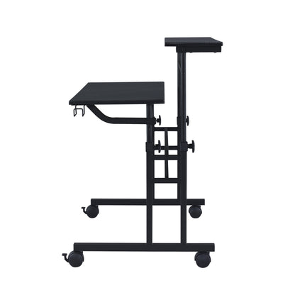 Rolling Writing Desk with Height Adjustable Desktop and Moveable Shelf, Black