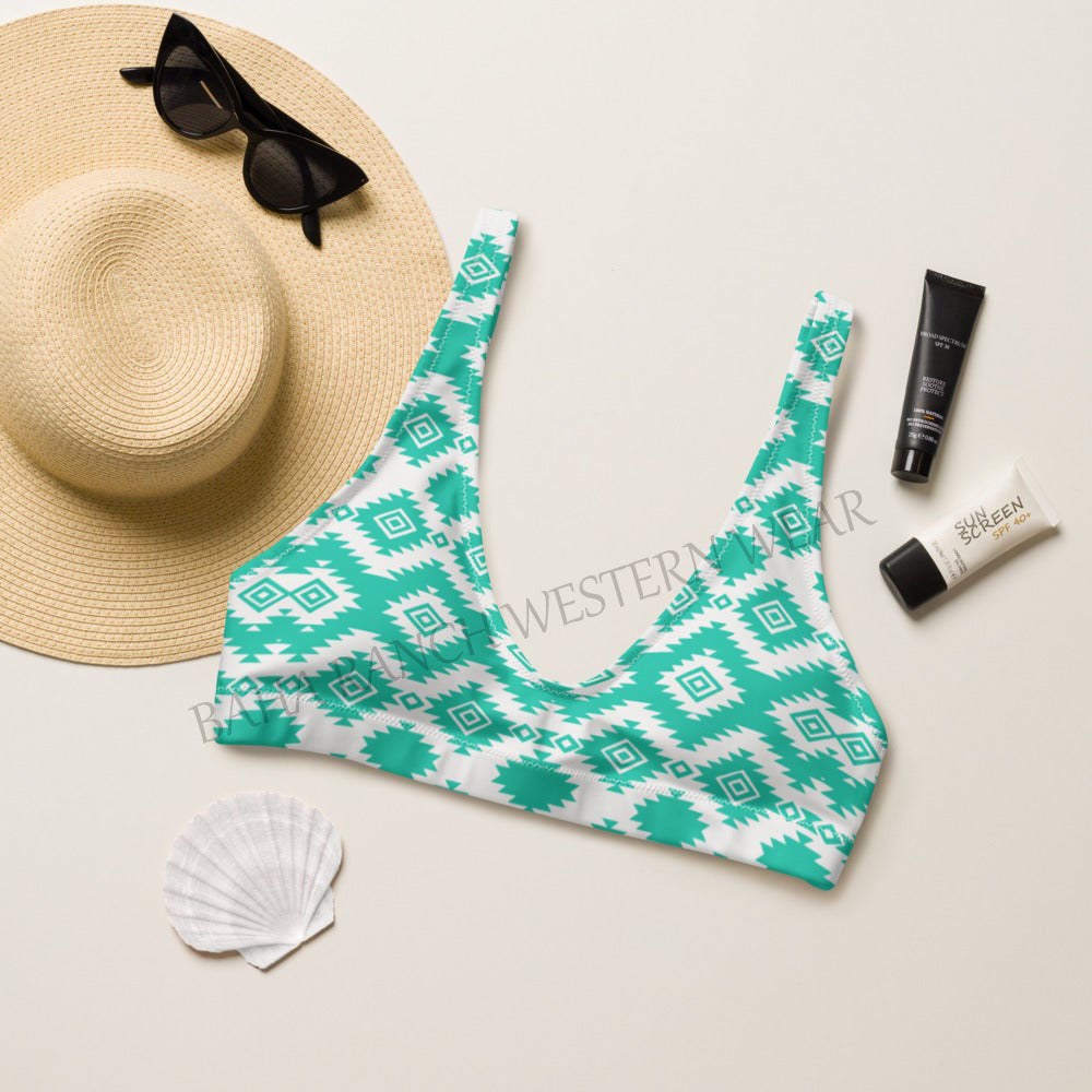 Yeehaw Turquoise Aztec Bikini Top