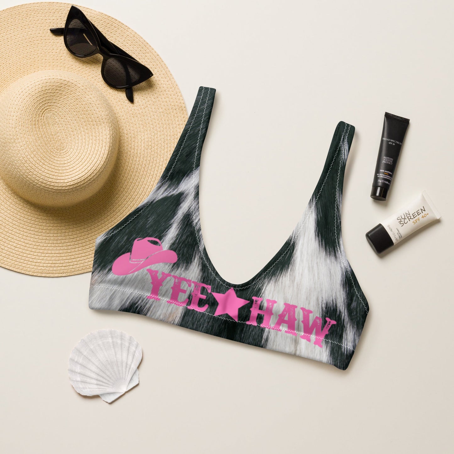 Yeehaw Cow Print Bikini Top