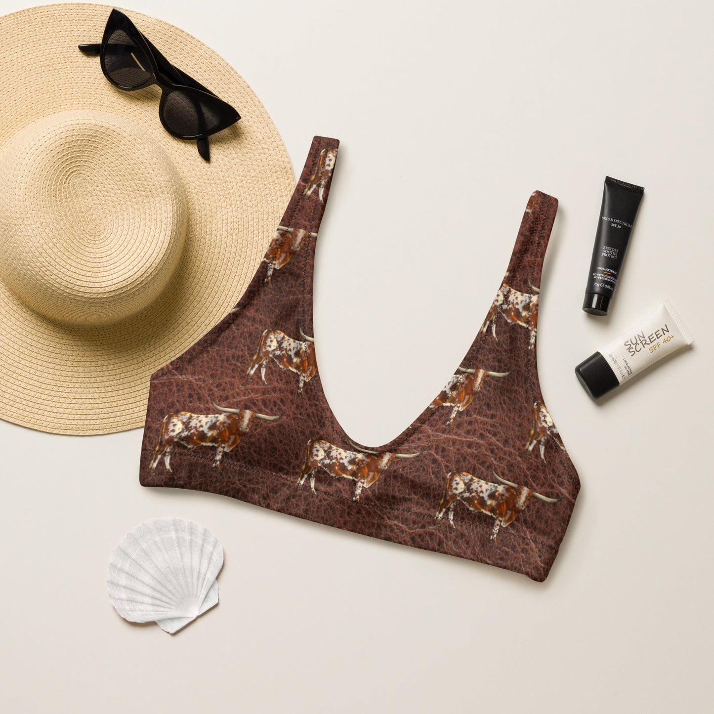 Yeehaw Leather & Longhorns Bikini Top