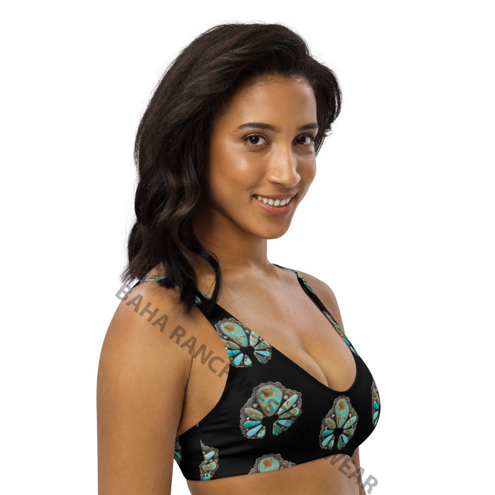 Yeehaw Black Turquoise Naja Bikini Top