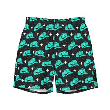 Yeehaw Turquoise Hat Men's Swim Trunks