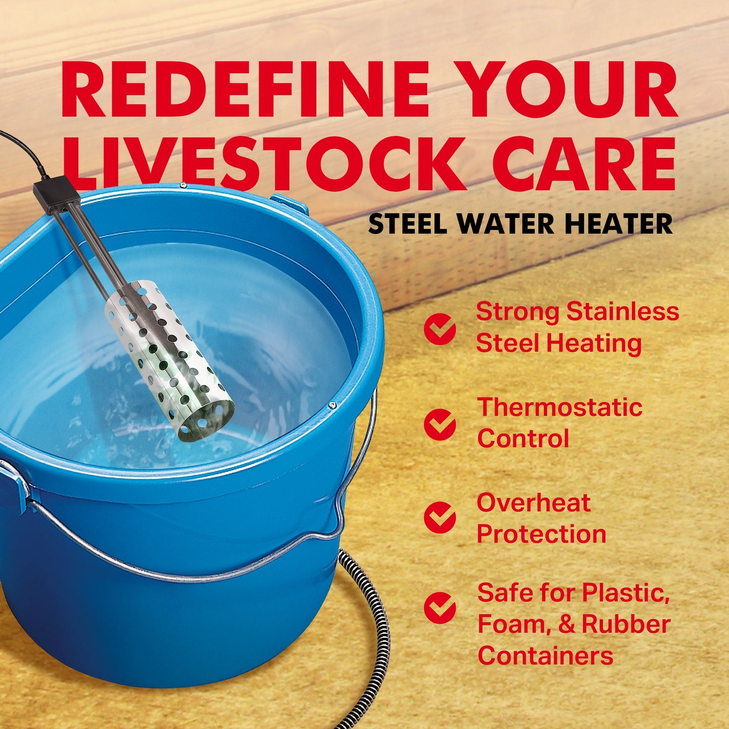 API 1000 Watt Thermostatic Pail or Bucket Water Heater with Wire Guard, Silver