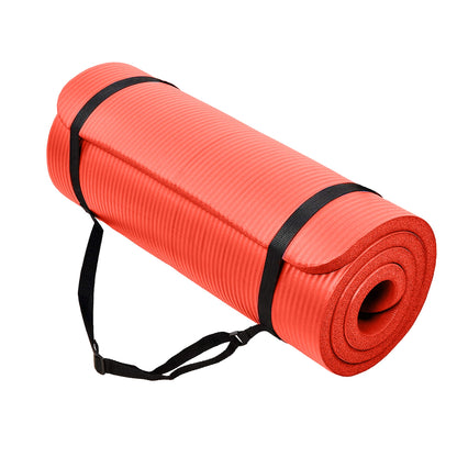 BalanceFrom Fitness GoCloud 1" Extra Thick Exercise Mat w/Carrying Strap, Red