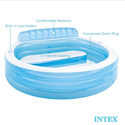 Intex Swim Center Round Inflatable Outdoor Swimming Lounge Pool with Pool Cover