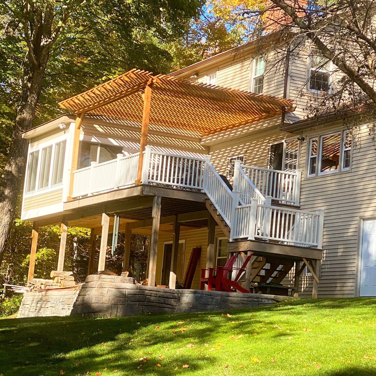 Outdoor Super Deck Attached Redwood Pergola