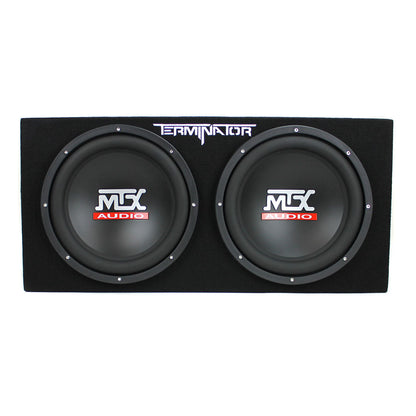 MTX TNE212D 12" 1200W Dual Loaded Car Subwoofers Box & Planet 1500W Amp with Kit