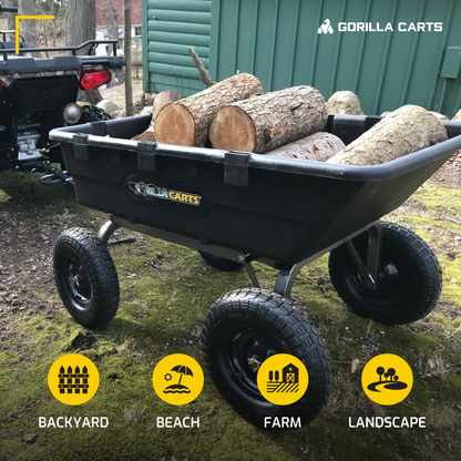 Gorilla Carts Heavy Duty Poly Yard Dump Cart Garden Wagon with 16 Inch Tires