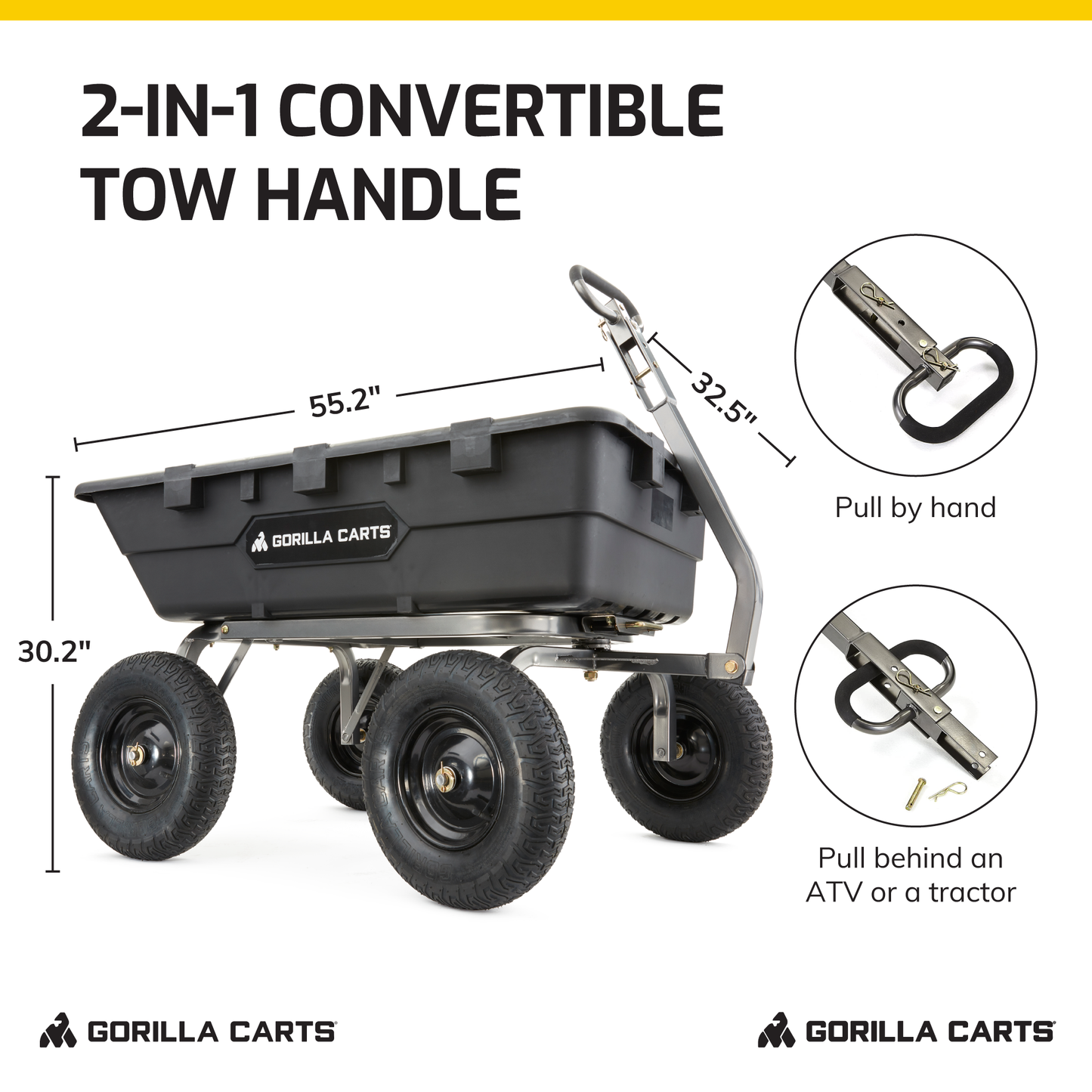 Gorilla Carts Heavy Duty Poly Yard Dump Cart Garden Wagon with 16 Inch Tires