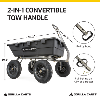 Gorilla Carts Heavy Duty Poly Yard Dump Cart Garden Wagon with 16 Inch Tires