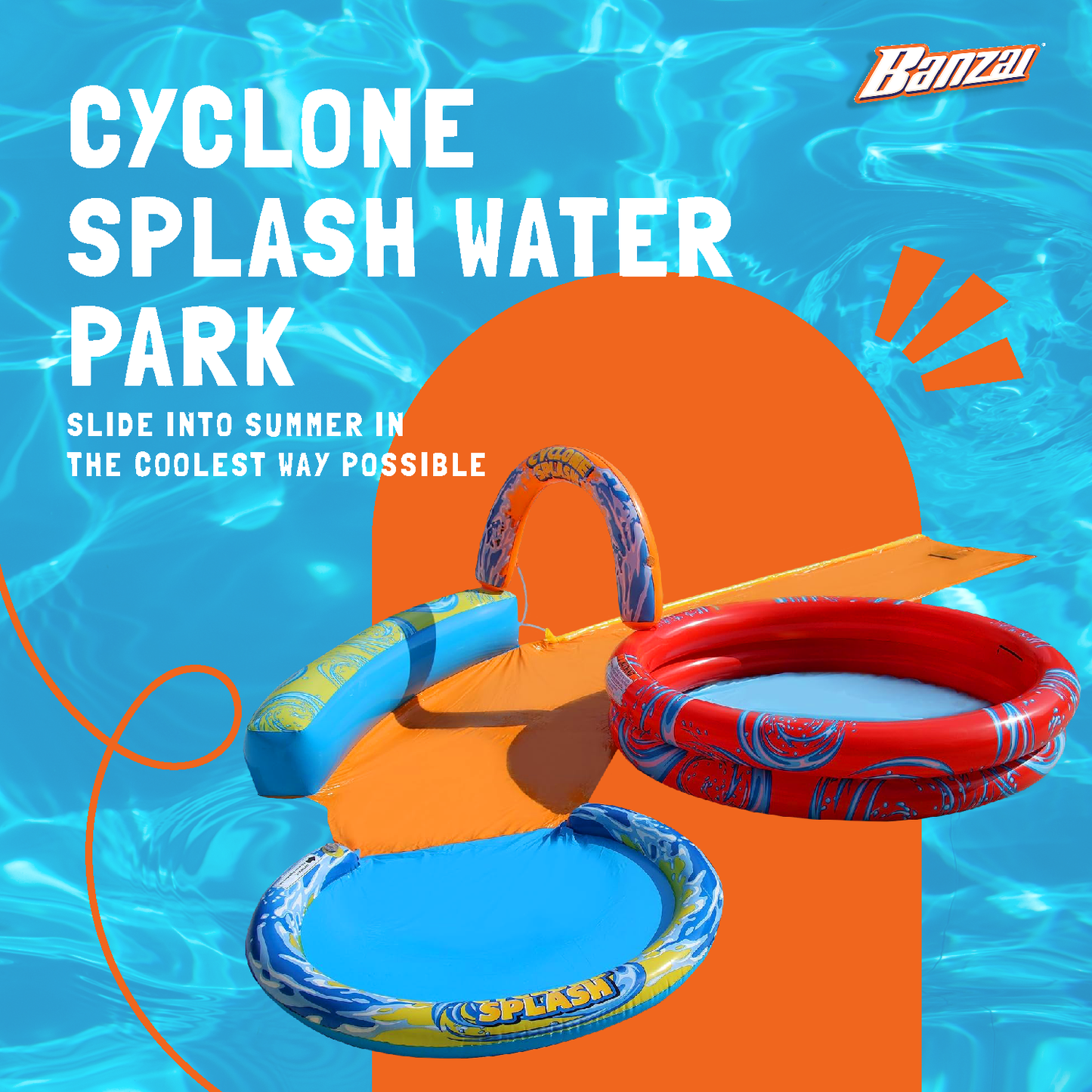 Banzai Cyclone Splash Park Inflatable with Sprinkling Slide and Water Aqua Pool