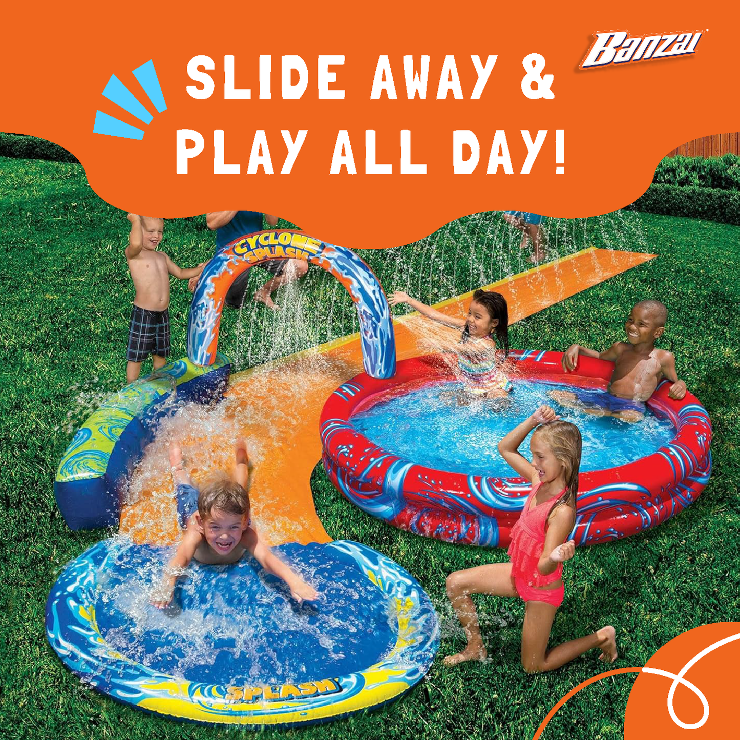 Banzai Cyclone Splash Park Inflatable with Sprinkling Slide and Water Aqua Pool