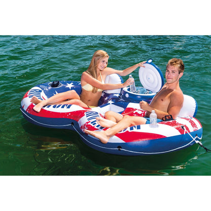 Intex American Flag 2 Person Float w/ River Run 1 Person Tube, Blue (2 Pack)