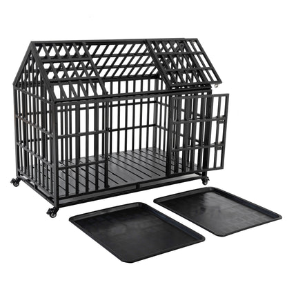 52" Heavy Duty Dog Crate Large Dog cage Strong Metal Dog Kennels and Crates for Large Dogs with 4 Lockable Wheels